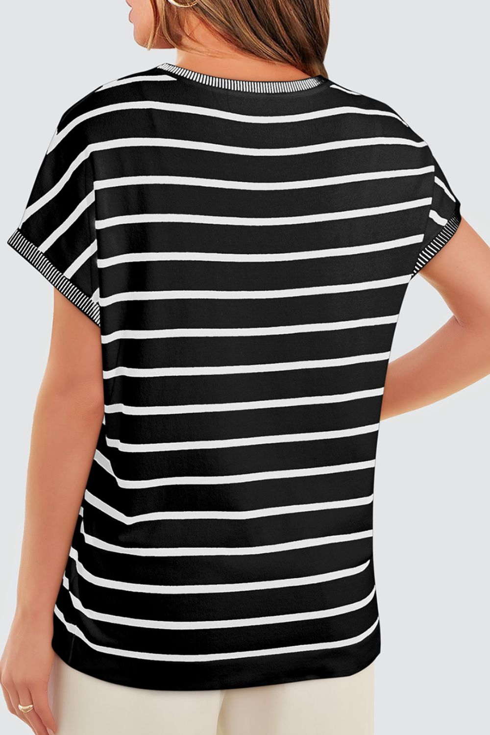 Striped Short Sleeve Knit Top.