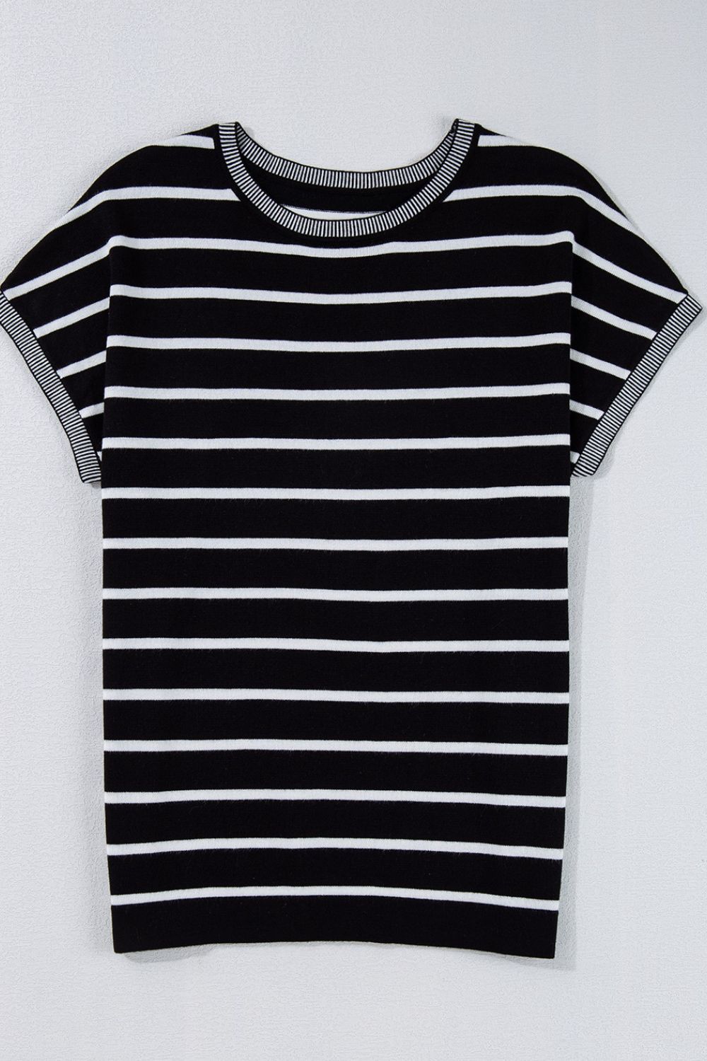 Striped Short Sleeve Knit Top.