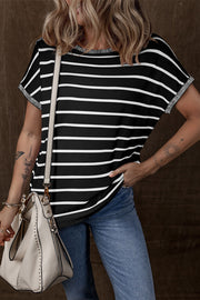 Striped Short Sleeve Knit Top.