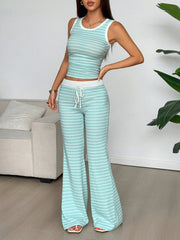 Striped Tank Top and Flare Pants Set.