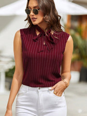 Striped tie neck tank, opaque.