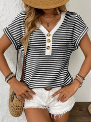 Striped V-Neck Short Sleeve T-Shirt.
