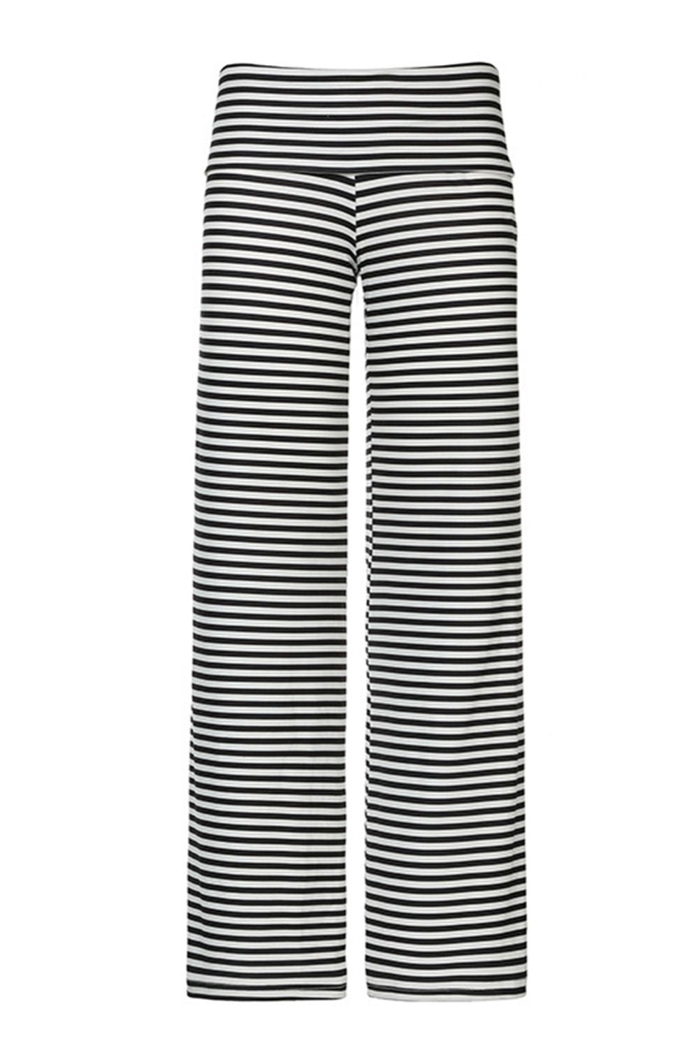 Striped wide leg pants, opaque.