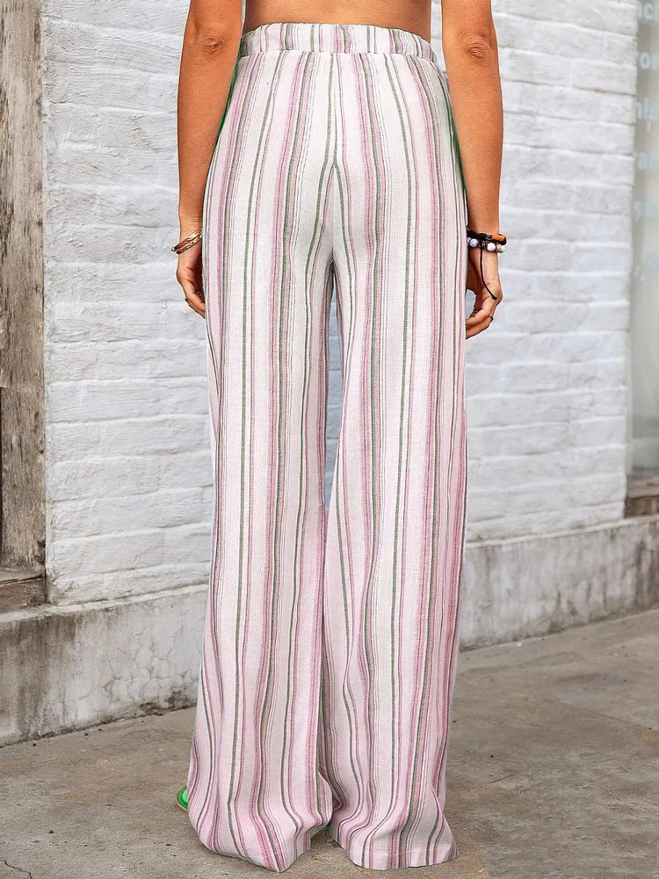 Striped wide leg pants plus size with pockets.