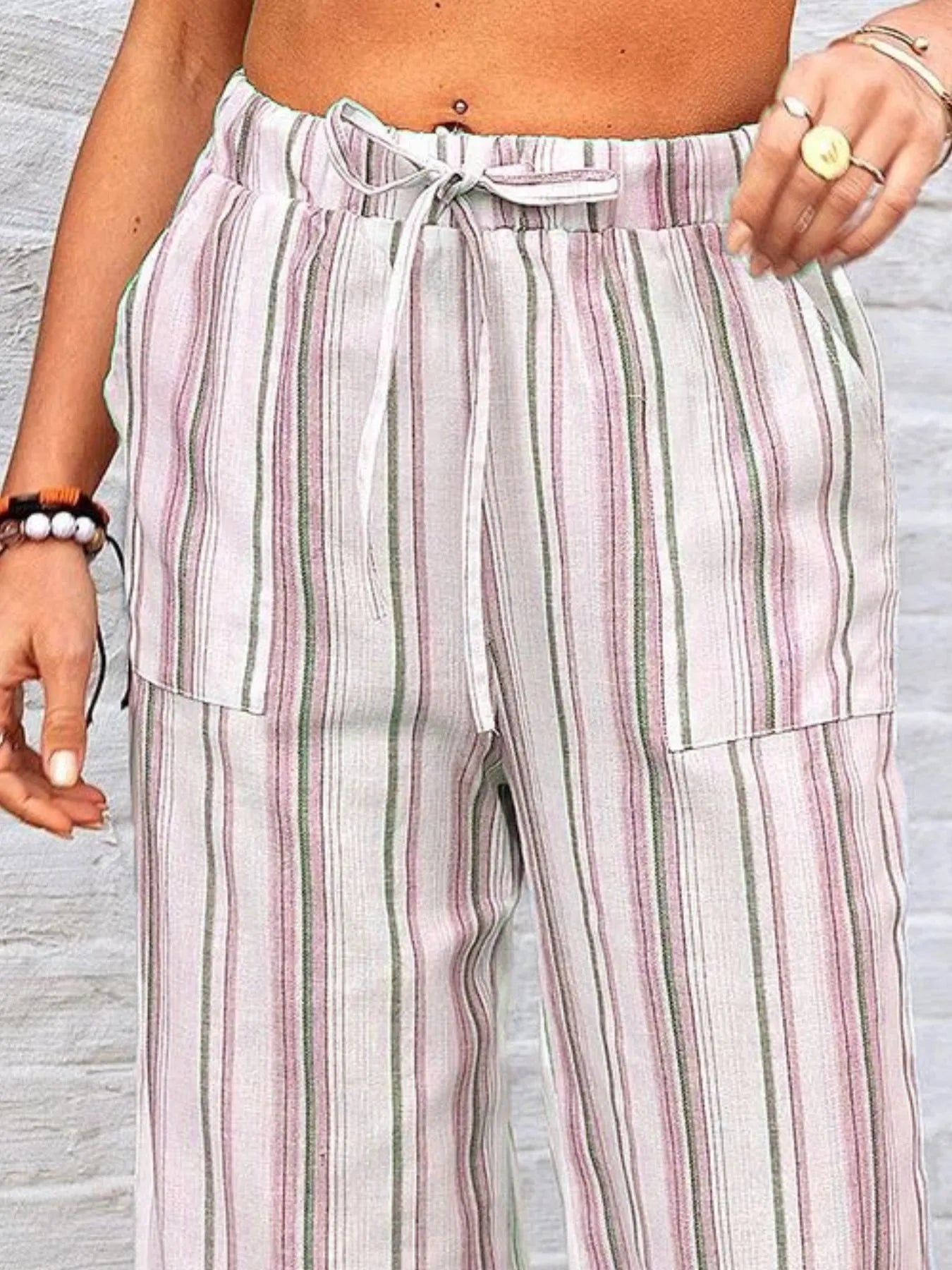 Striped wide leg pants plus size with pockets.