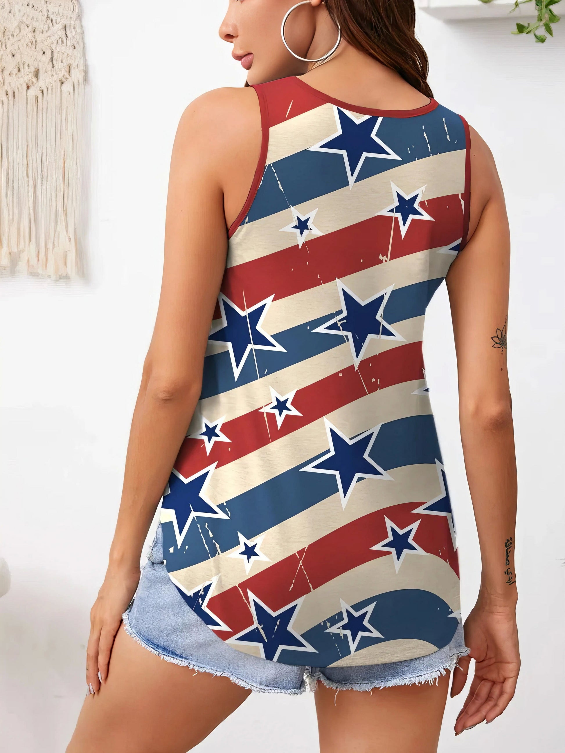Striped and star V-neck tank.