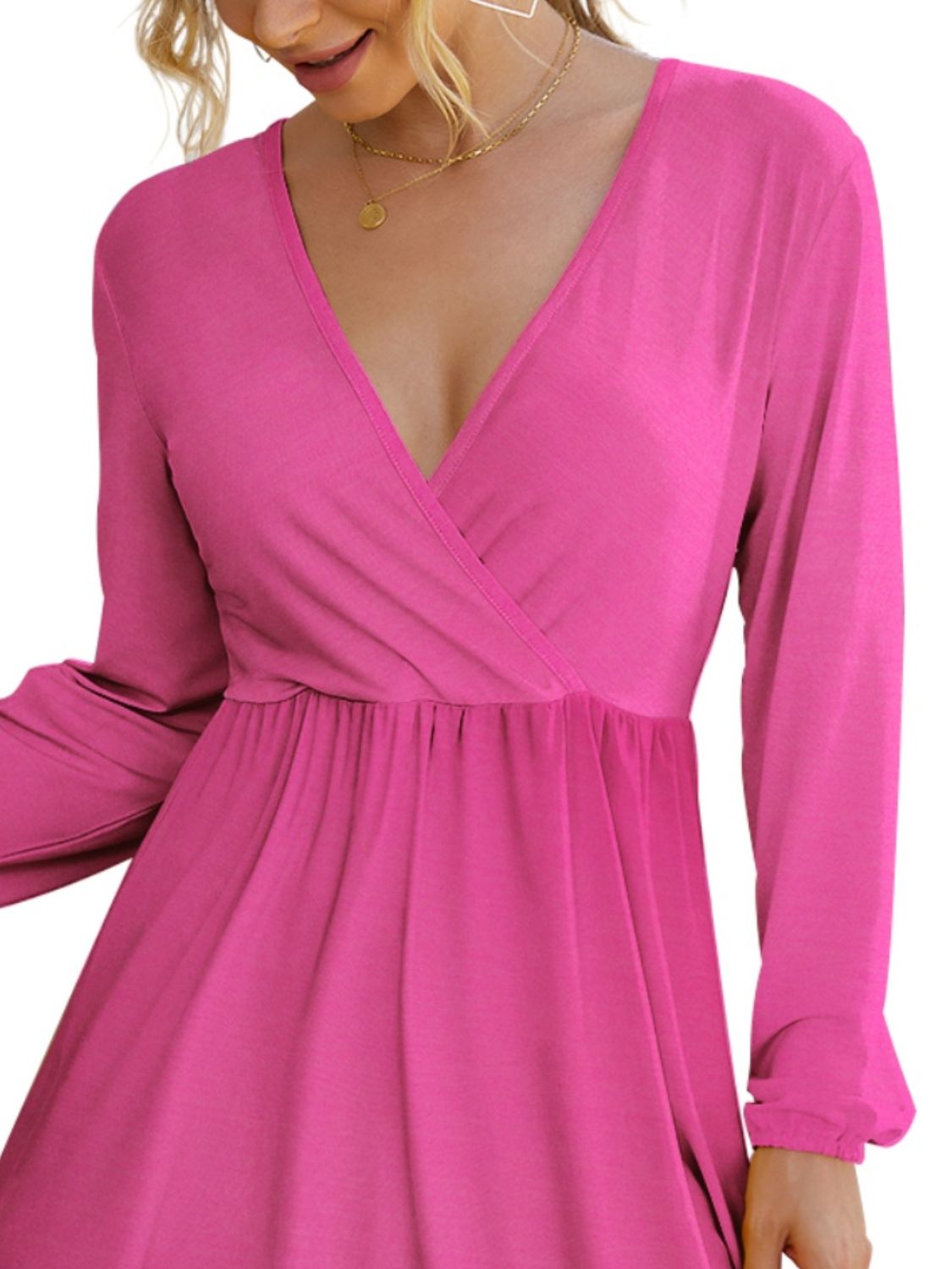 Fam Fam Surplice Long Sleeve Mini Dress.