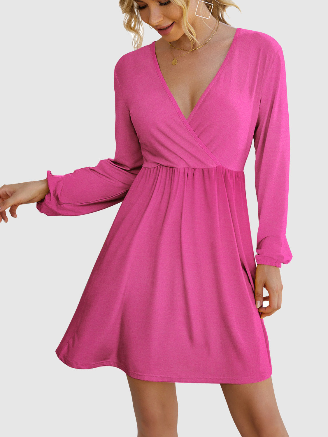 Fam Fam Surplice Long Sleeve Mini Dress.