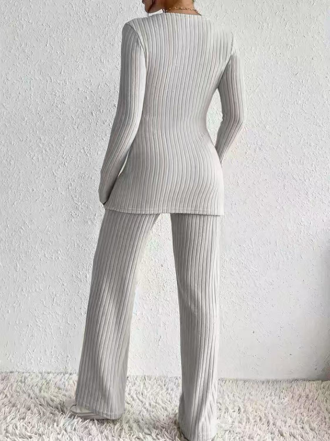 Surplice Long Sleeve Top and Pants Set.
