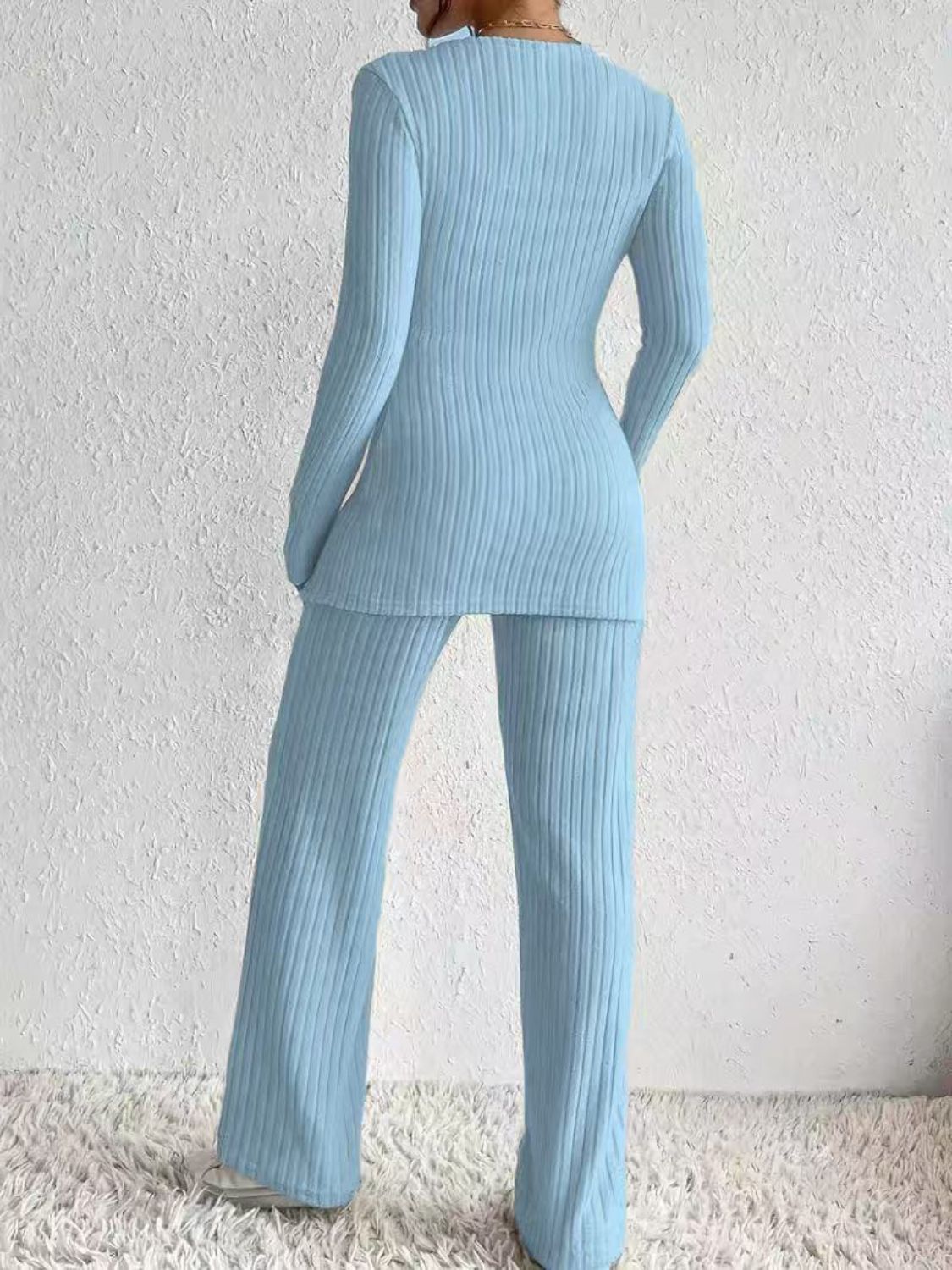 Surplice Long Sleeve Top and Pants Set.