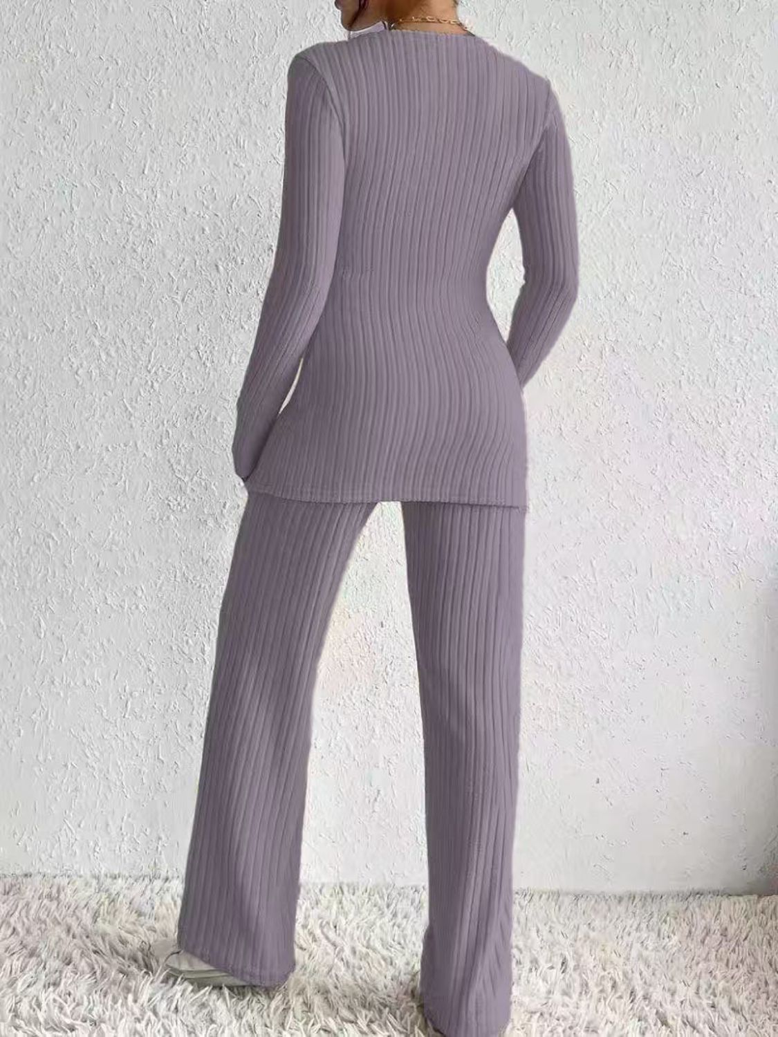 Surplice Long Sleeve Top and Pants Set.