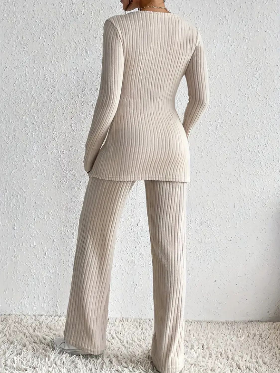 Surplice Long Sleeve Top and Pants Set.