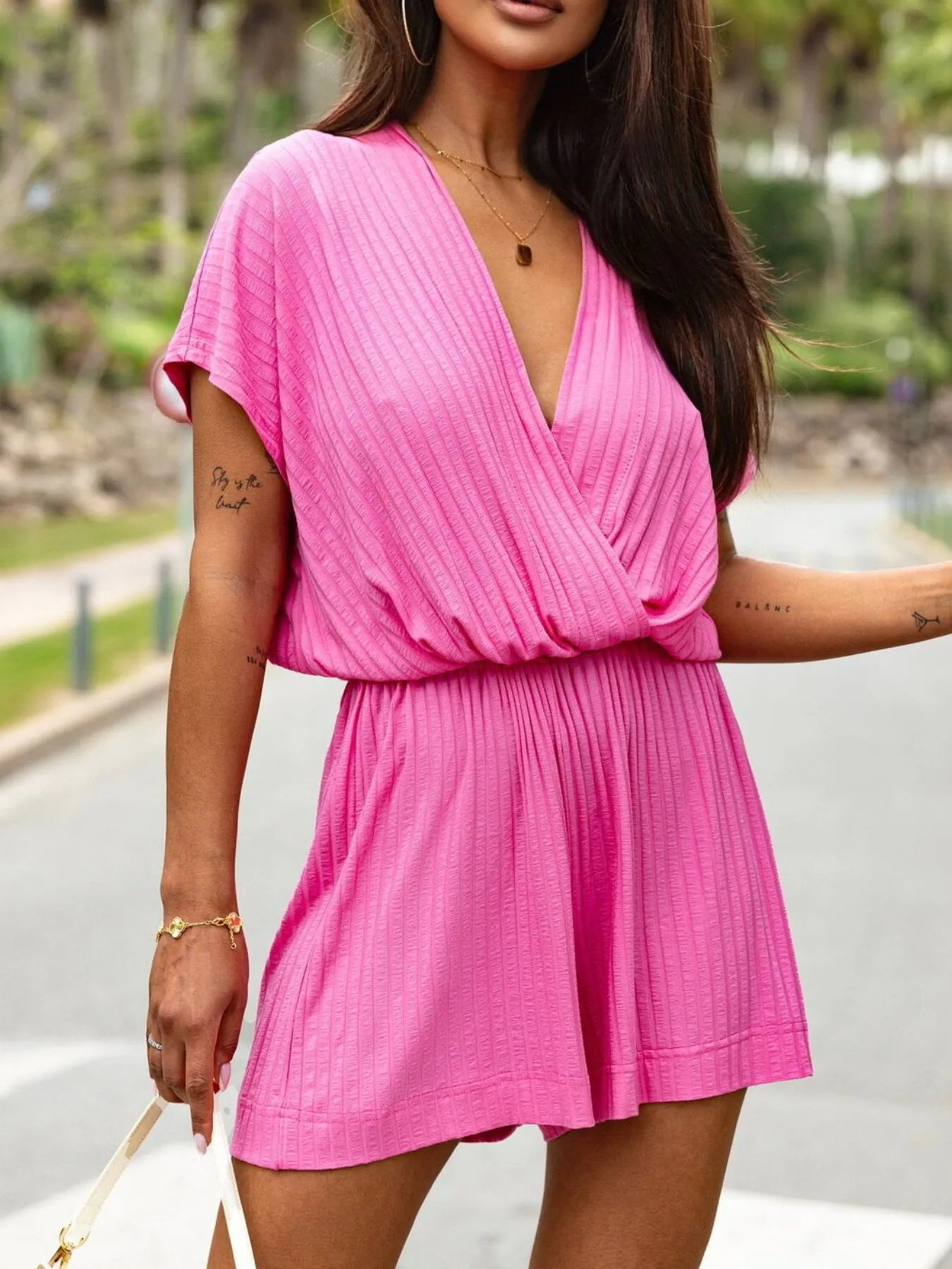 Surplice Short Sleeve Romper