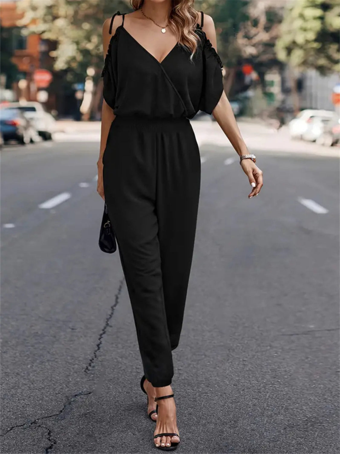 Lace Detail Backless Romper with Tie.