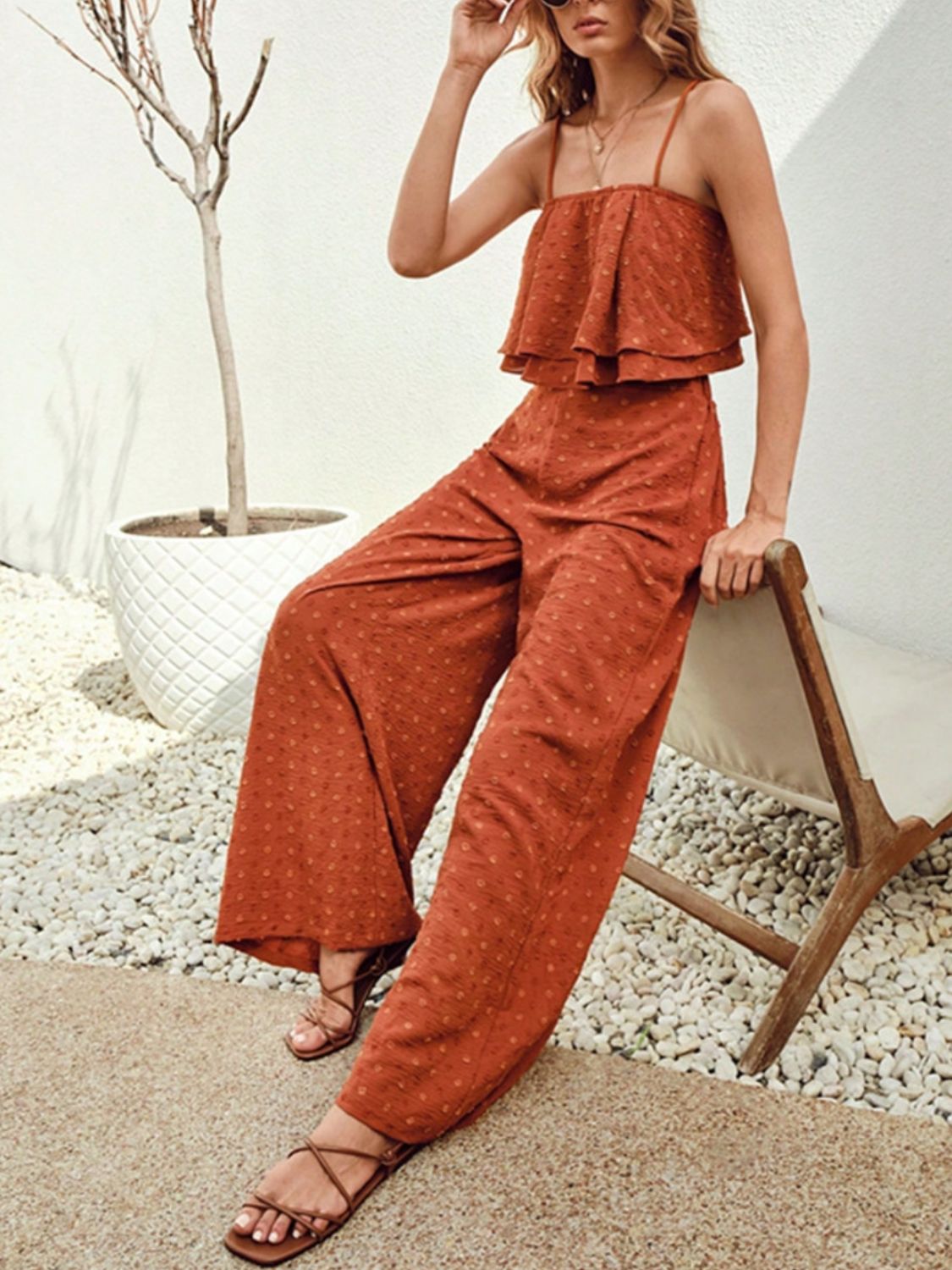 Swiss Dot Layered Cami and Pants Set.
