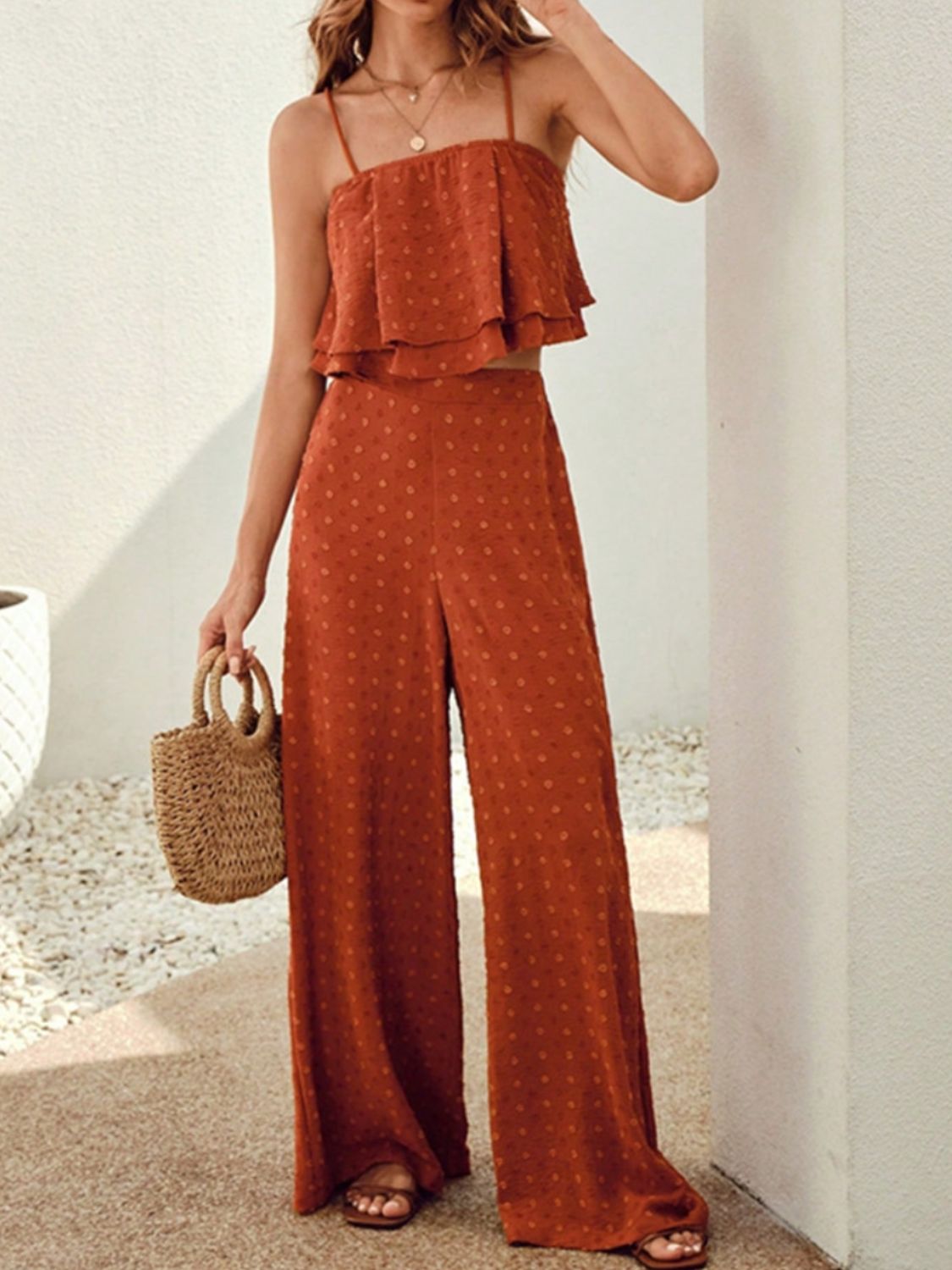 Swiss Dot Layered Cami and Pants Set.