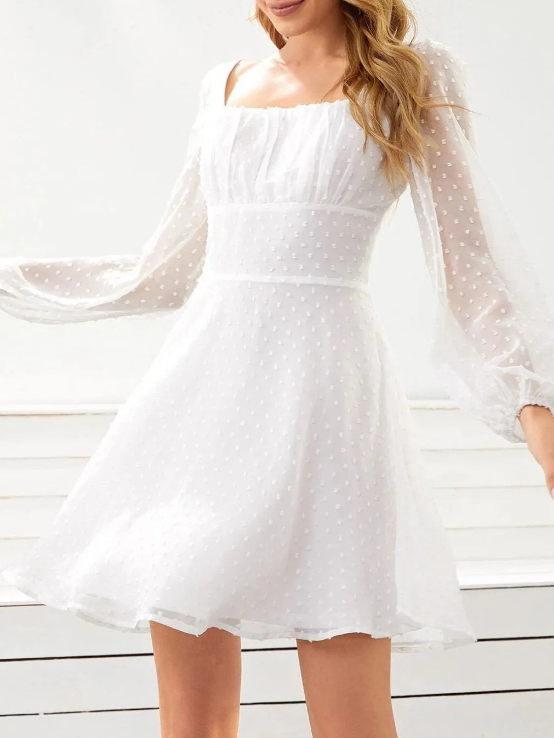 Swiss Dot Long Sleeve Mini Dress.