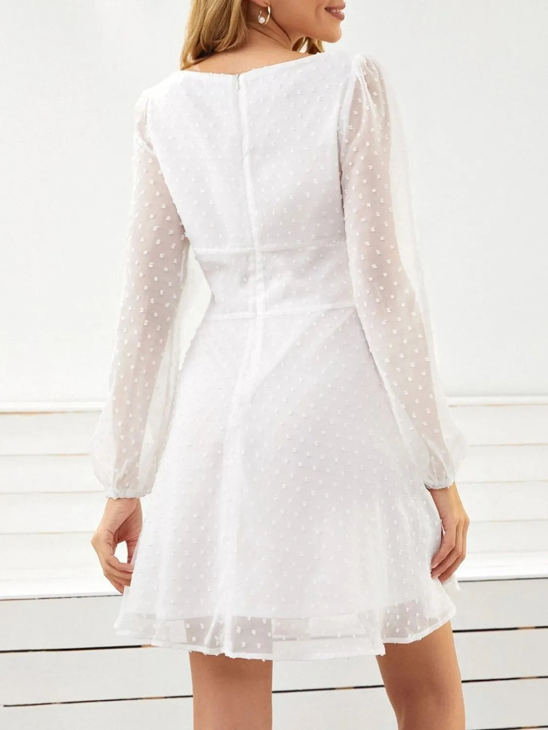 Swiss Dot Long Sleeve Mini Dress.