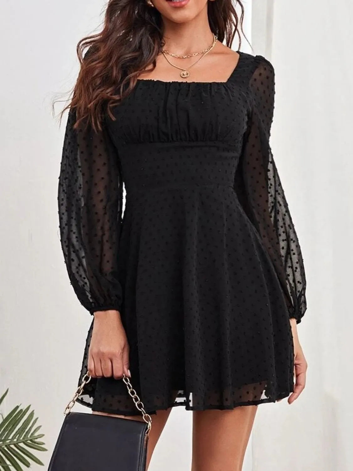 Swiss Dot Long Sleeve Mini Dress.