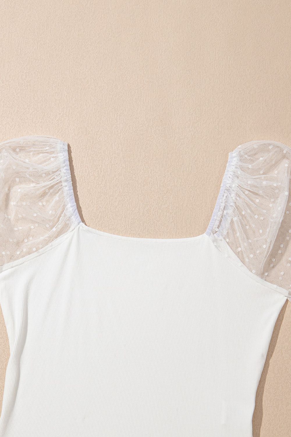 Swiss Dot Mesh Long Sleeve Square Neck Slim Top.