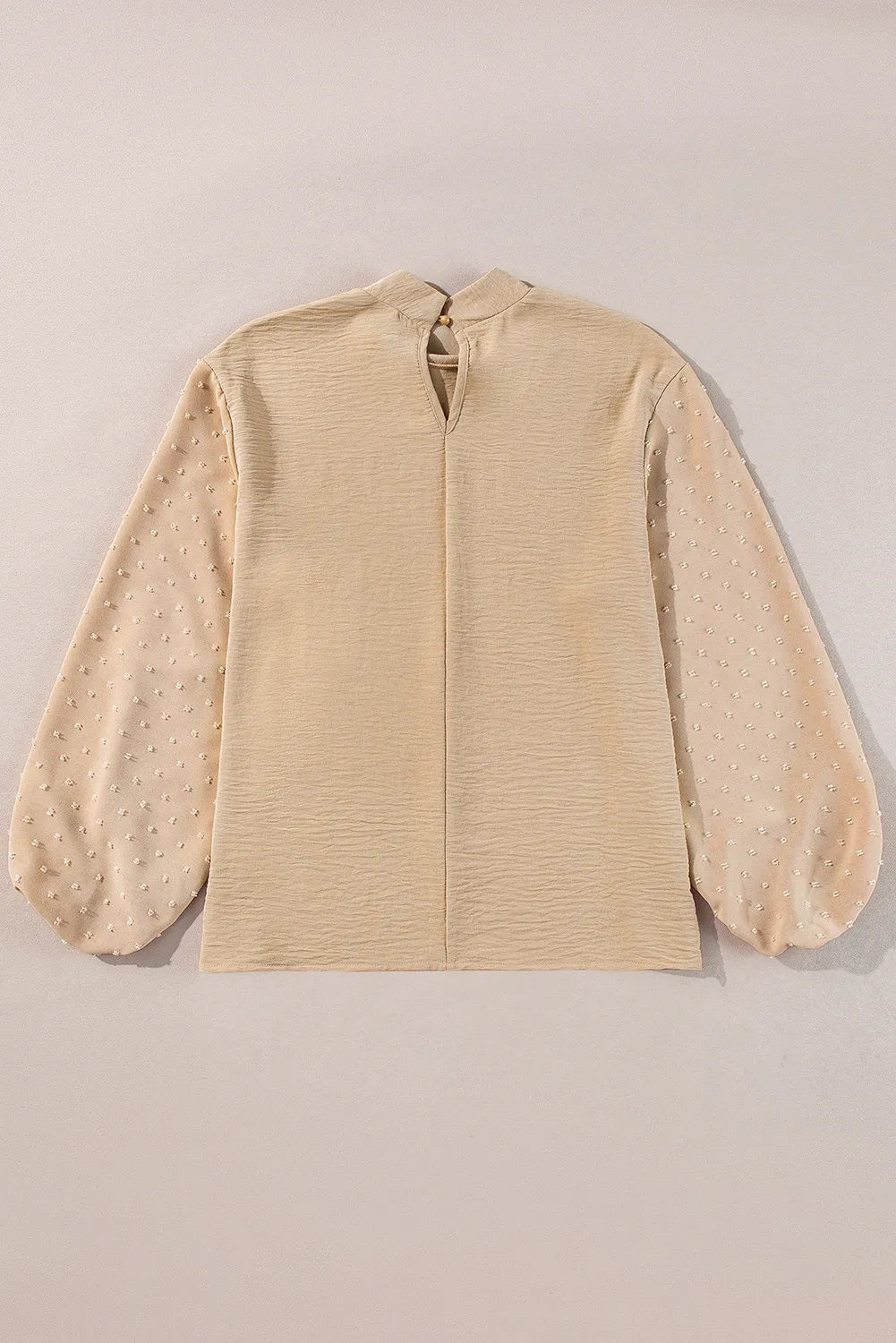 Swiss Dot Mock Neck Balloon Sleeve Blouse.