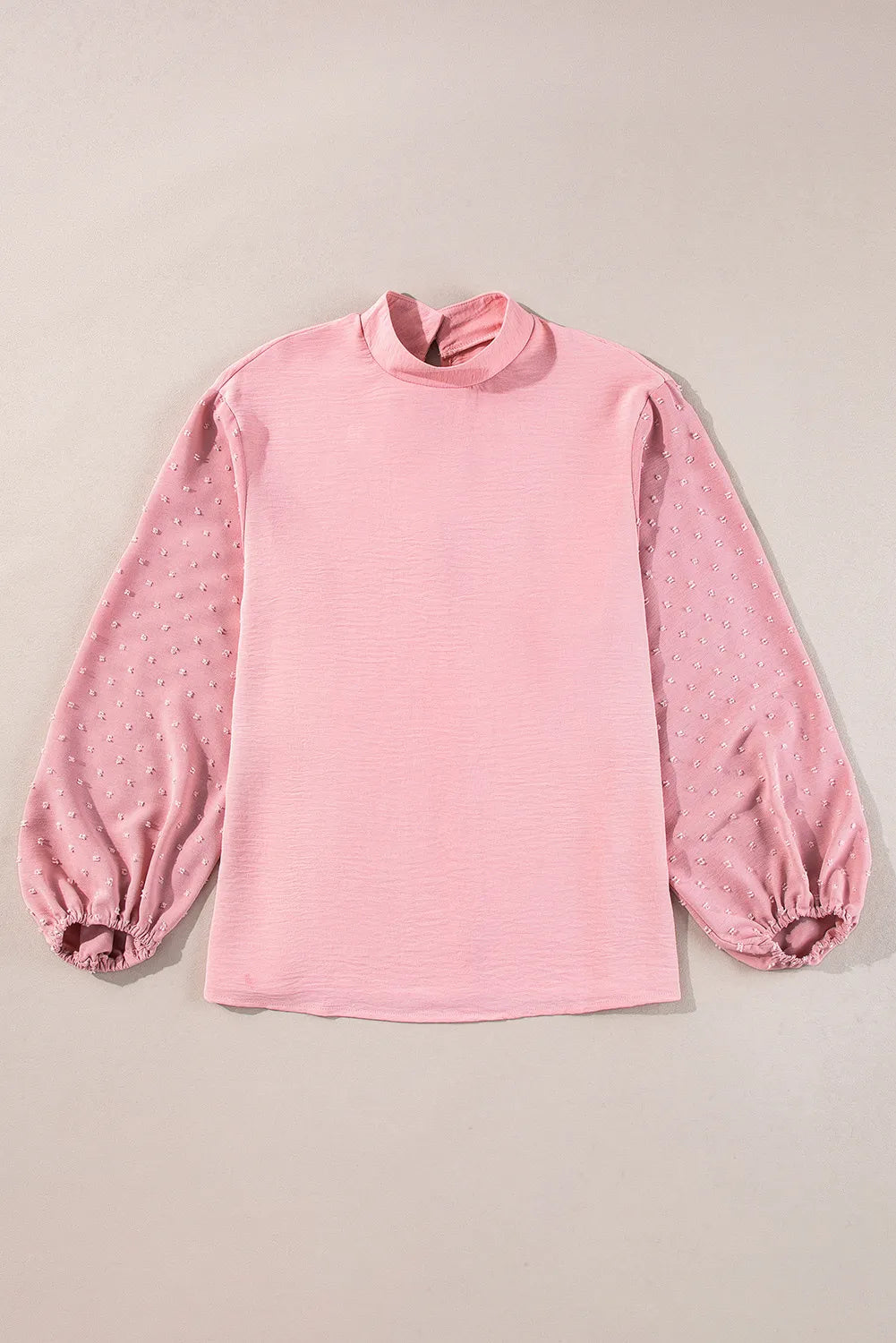 Swiss Dot Mock Neck Balloon Sleeve Blouse.
