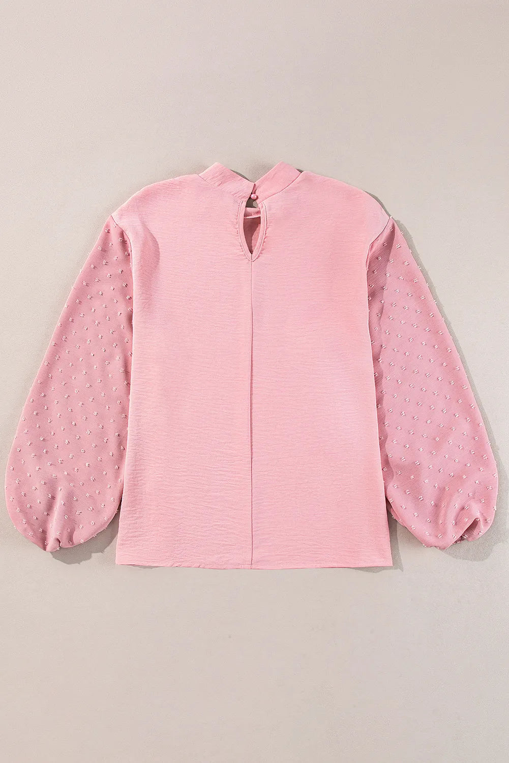 Swiss Dot Mock Neck Balloon Sleeve Blouse.