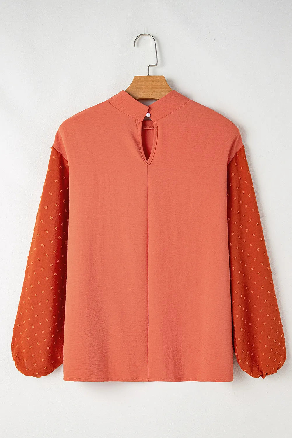 Swiss Dot Mock Neck Balloon Sleeve Blouse.