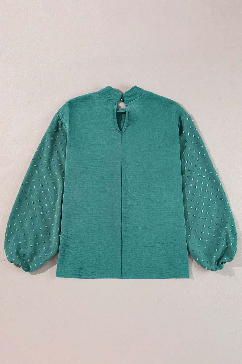 Swiss Dot Mock Neck Balloon Sleeve Blouse.