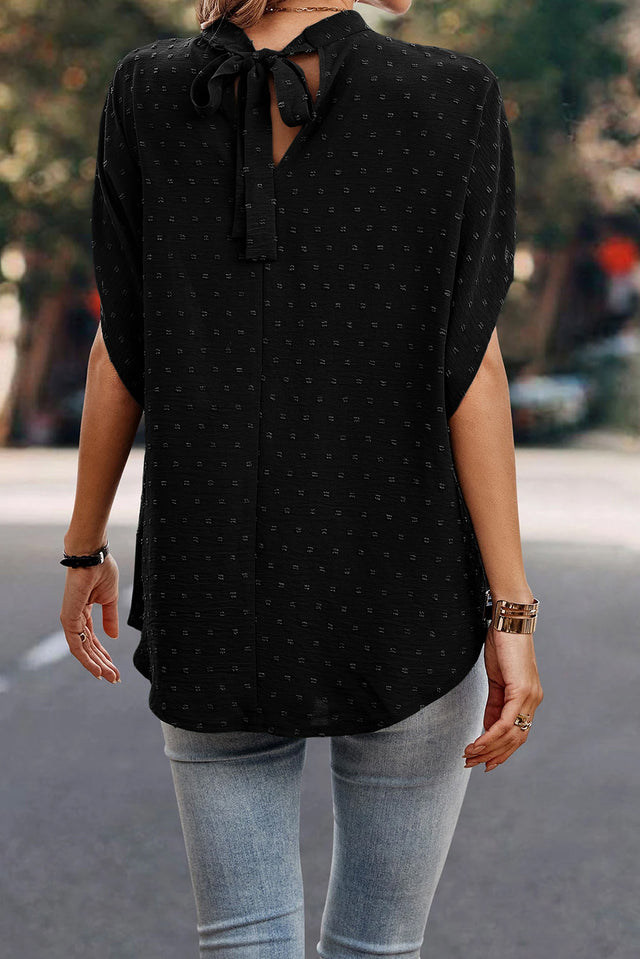 Swiss Dot Mock Neck Blouse.