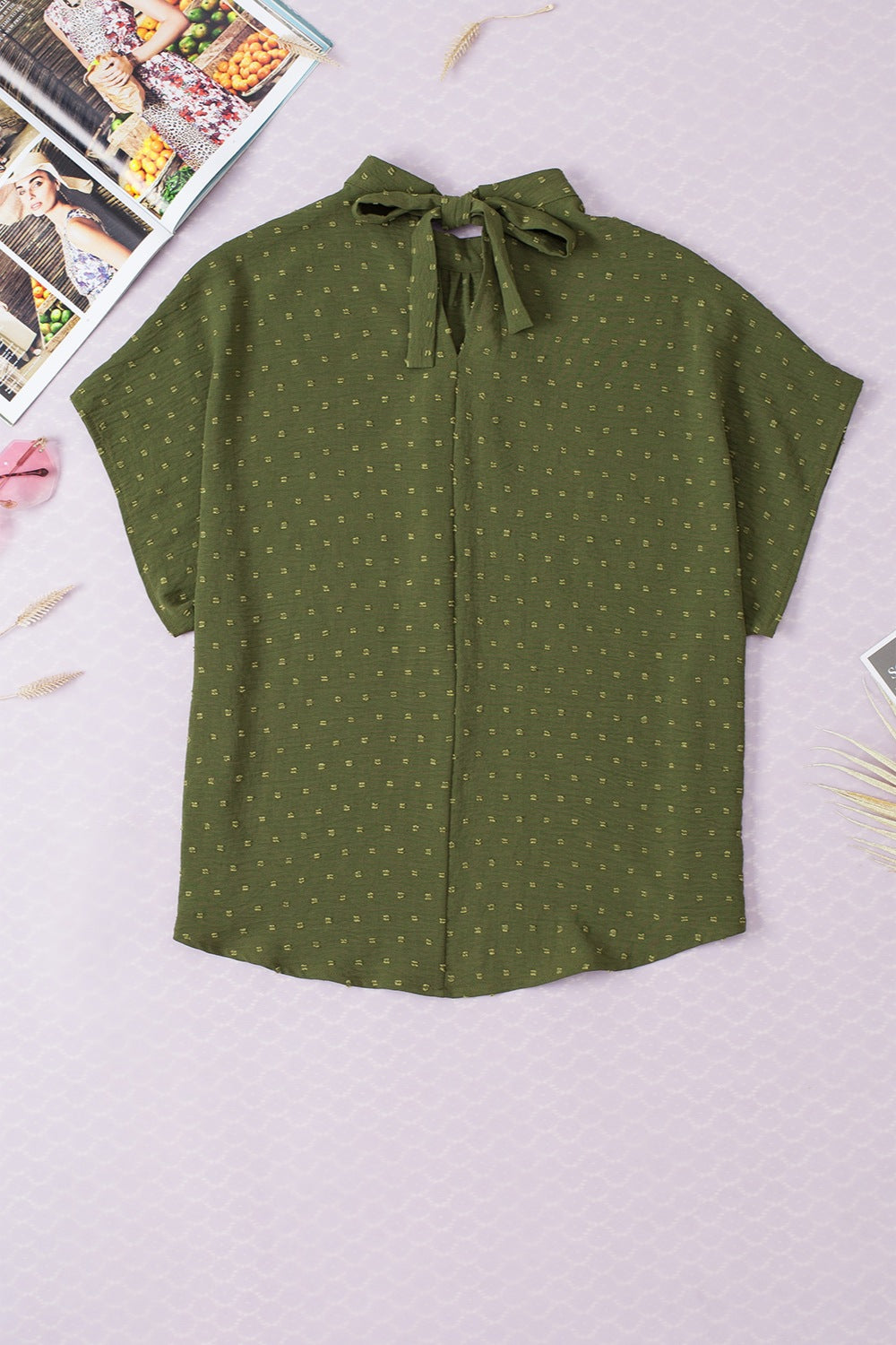 Swiss Dot Mock Neck Blouse.