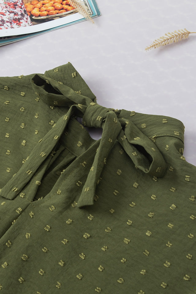 Swiss Dot Mock Neck Blouse.