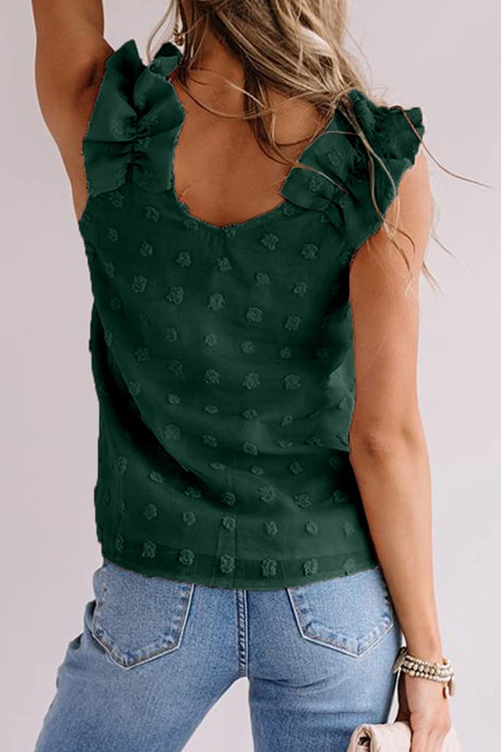 Full size Swiss dot V-neck tank, opaque.