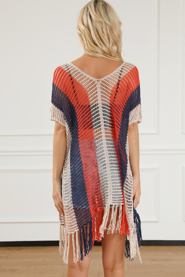 Tassel Color Block V-Neck Cover Up.