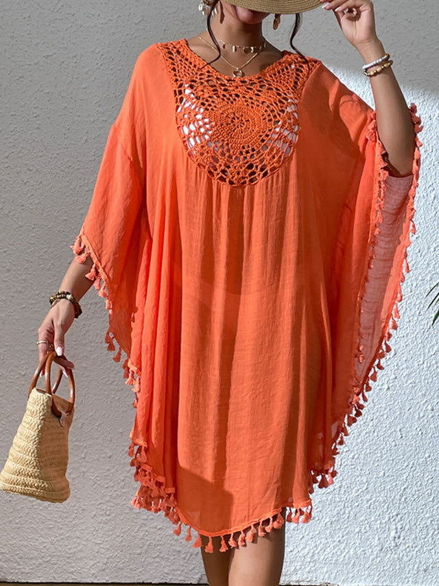 Tassel Cutout Scoop Neck Cover-Up Dress.