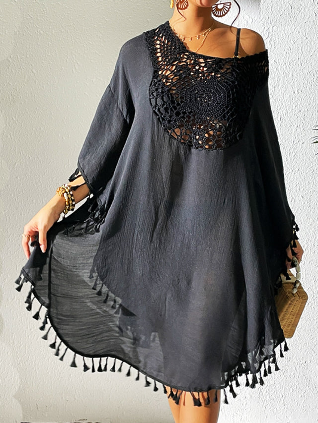 Tassel Cutout Scoop Neck Cover-Up Dress.