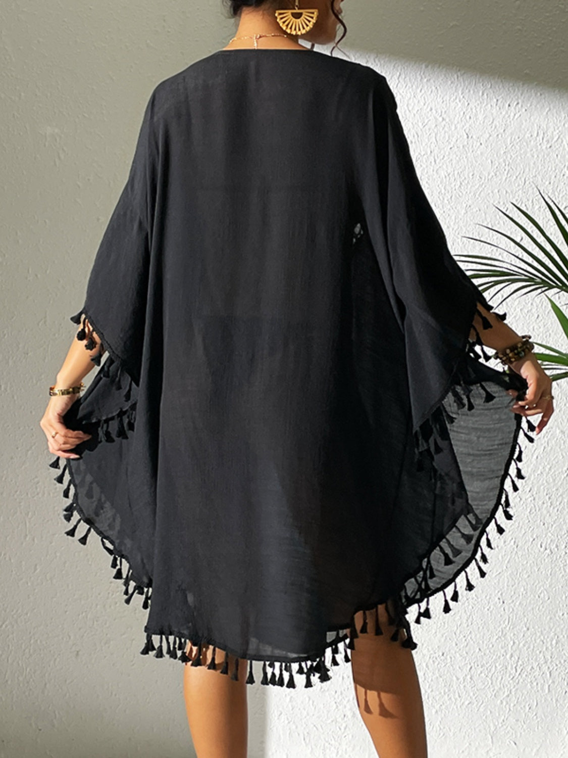 Tassel Cutout Scoop Neck Cover-Up Dress.