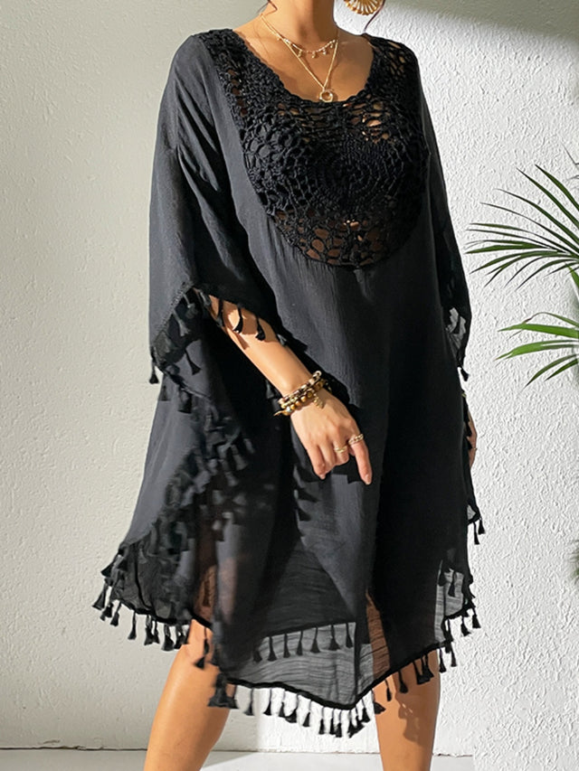 Tassel Cutout Scoop Neck Cover-Up Dress.