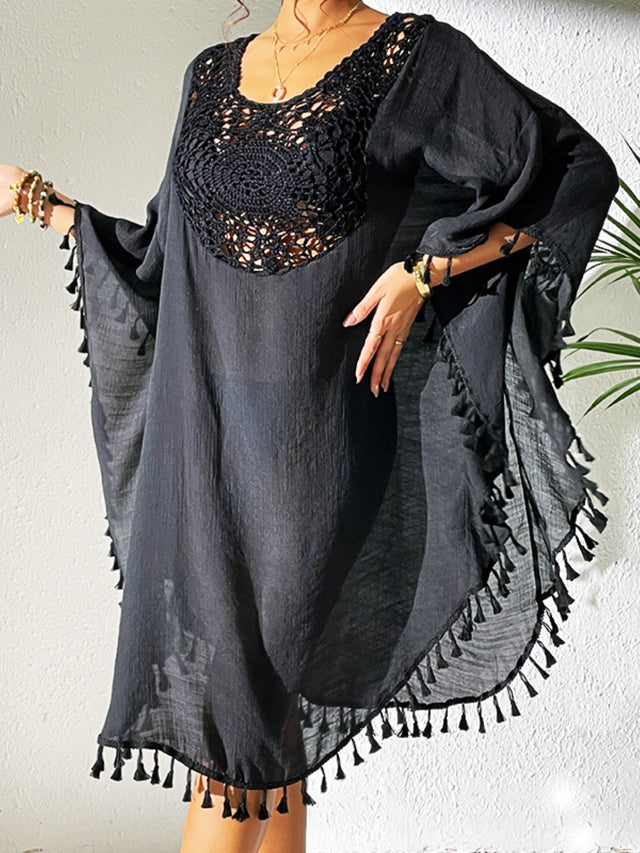 Tassel Cutout Scoop Neck Cover-Up Dress.