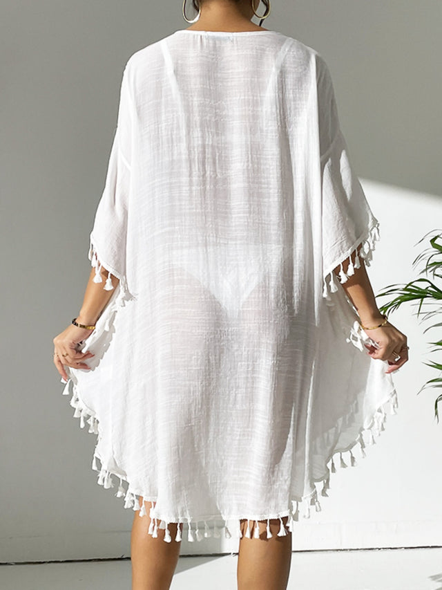 Tassel Cutout Scoop Neck Cover-Up Dress.