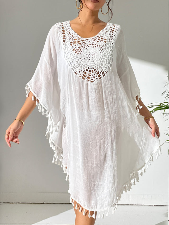Tassel Cutout Scoop Neck Cover-Up Dress.