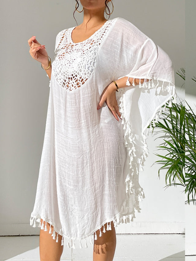Tassel Cutout Scoop Neck Cover-Up Dress.