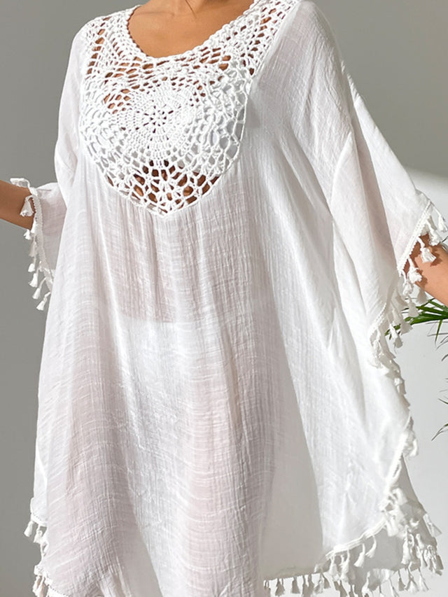 Tassel Cutout Scoop Neck Cover-Up Dress.