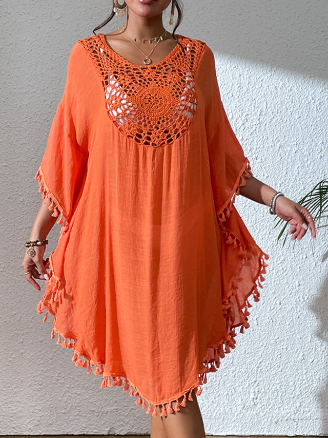 Tassel Cutout Scoop Neck Cover-Up Dress.