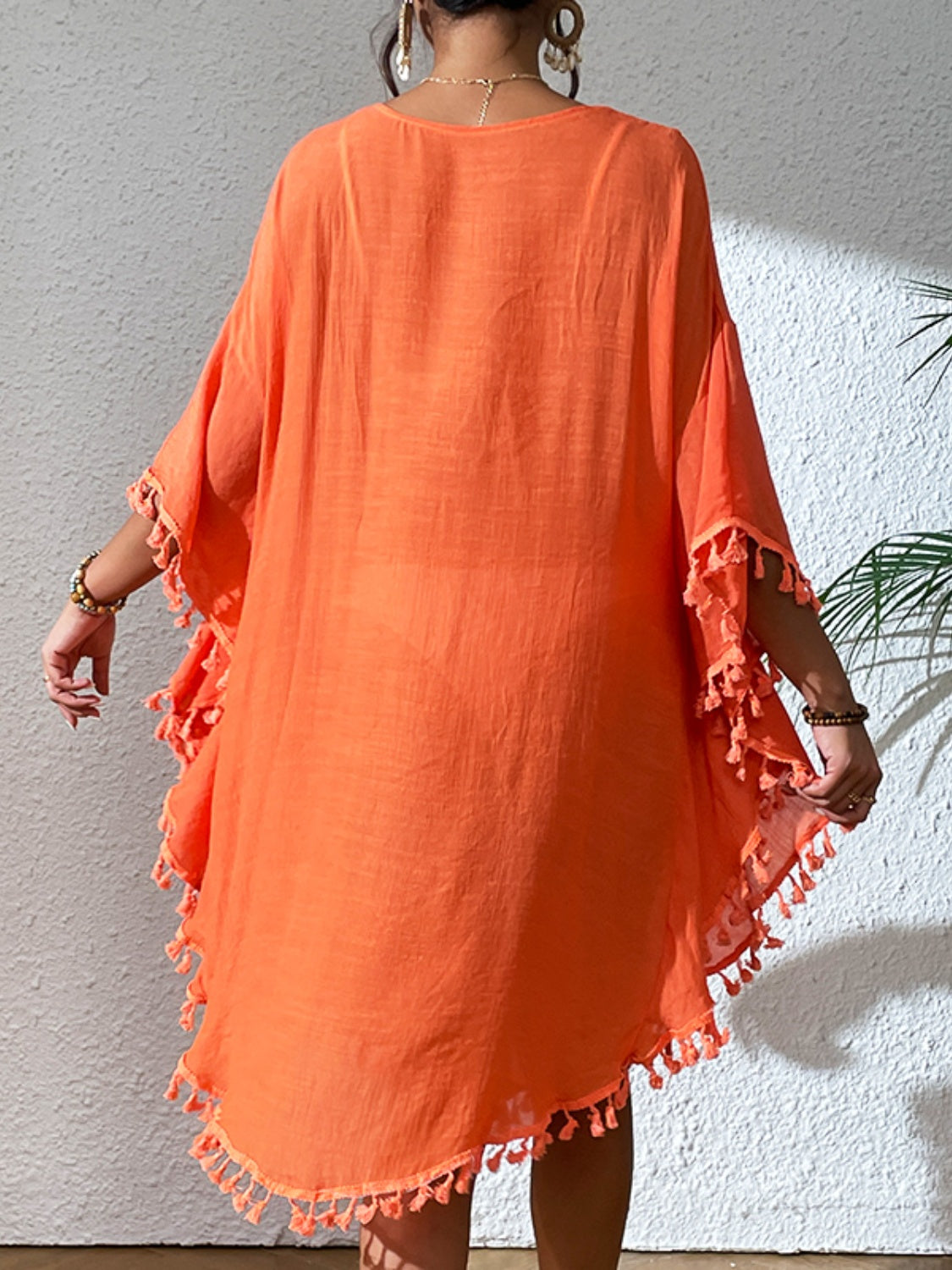 Tassel Cutout Scoop Neck Cover-Up Dress.