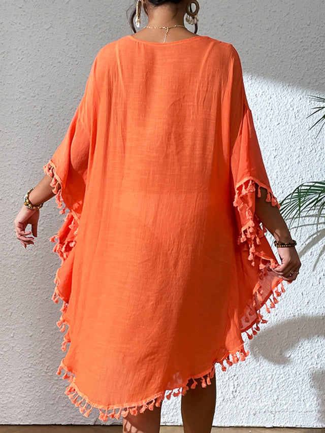 Tassel Cutout Scoop Neck Cover-Up Dress.