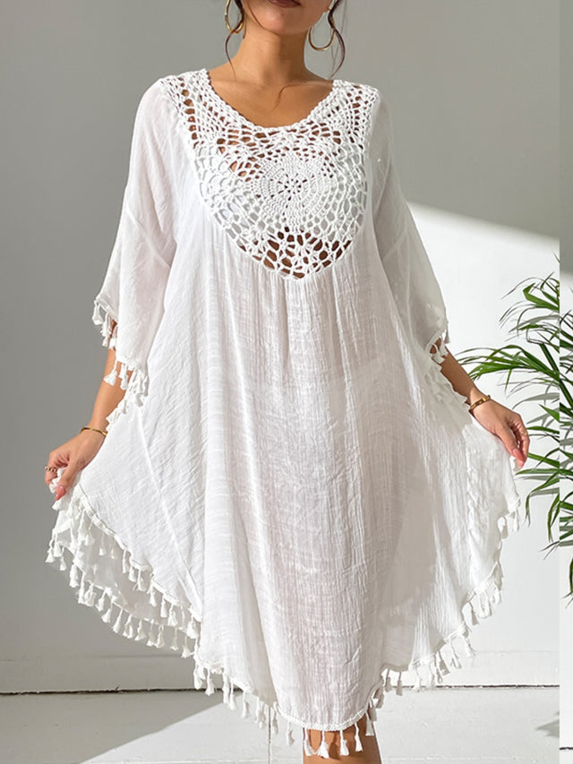 Tassel Cutout Scoop Neck Cover-Up Dress.