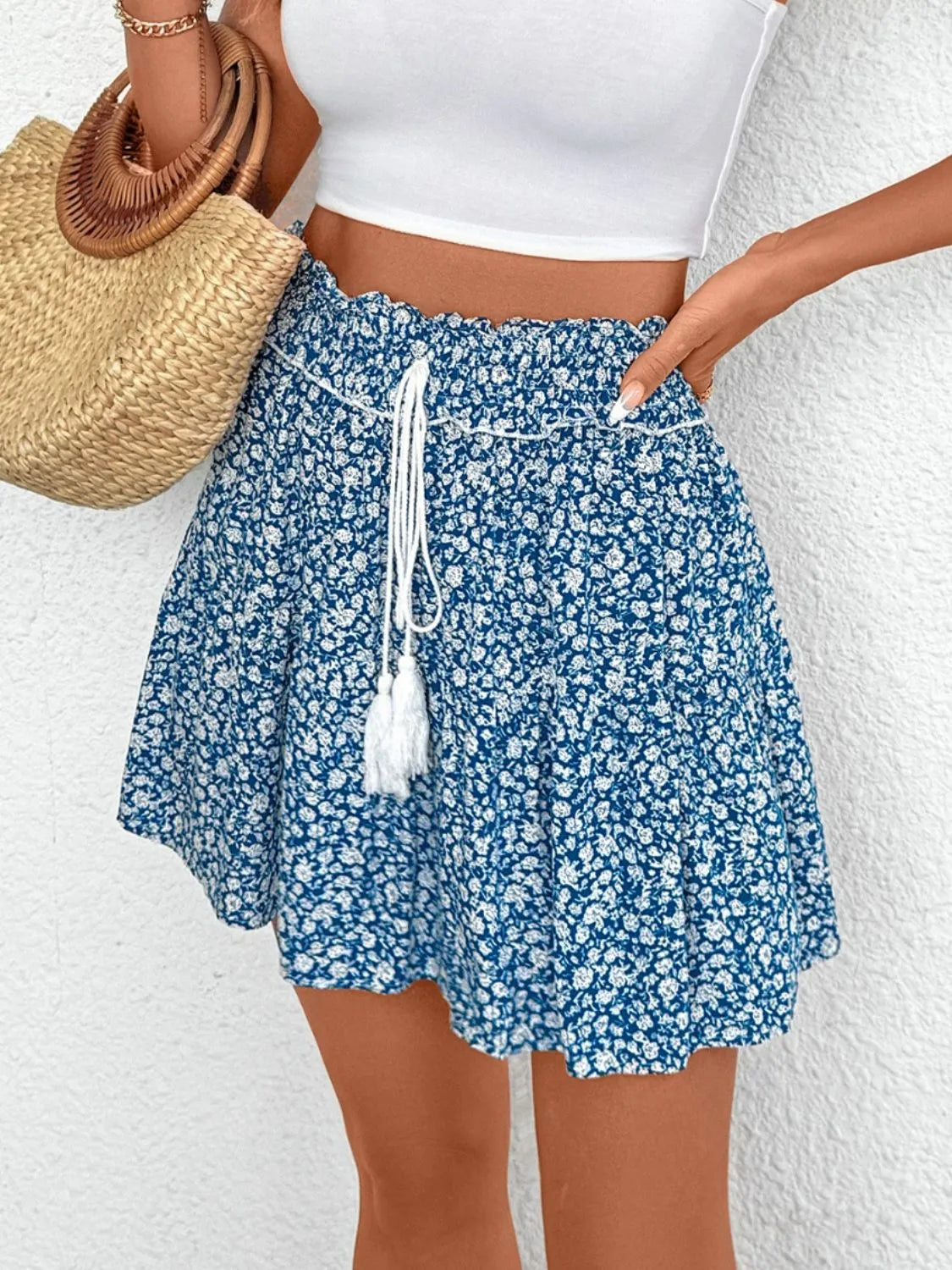 Tassel Floral Mini Skirt.