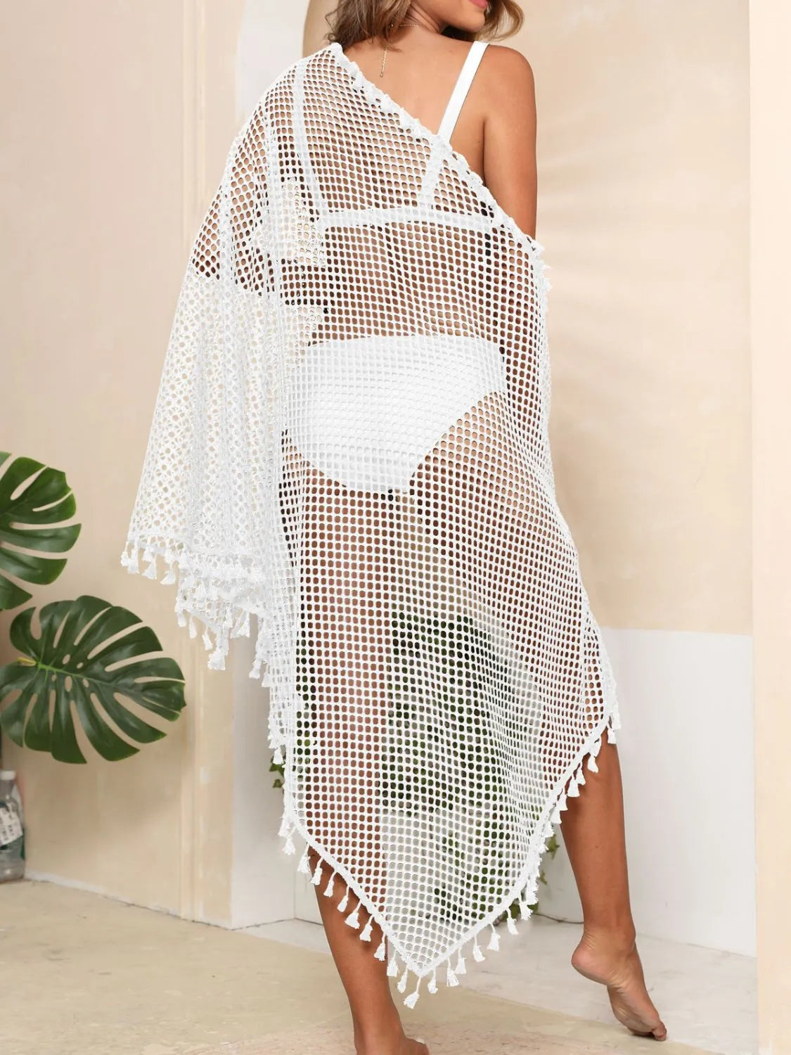 Tassel Openwork Open Front Cover-Up.