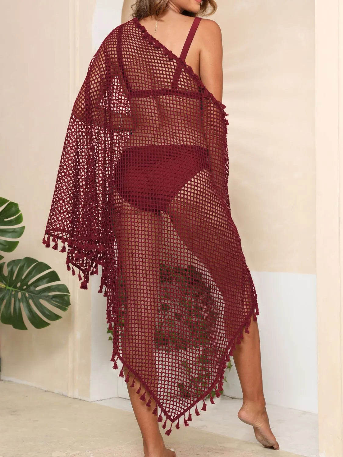 Tassel Openwork Open Front Cover-Up.